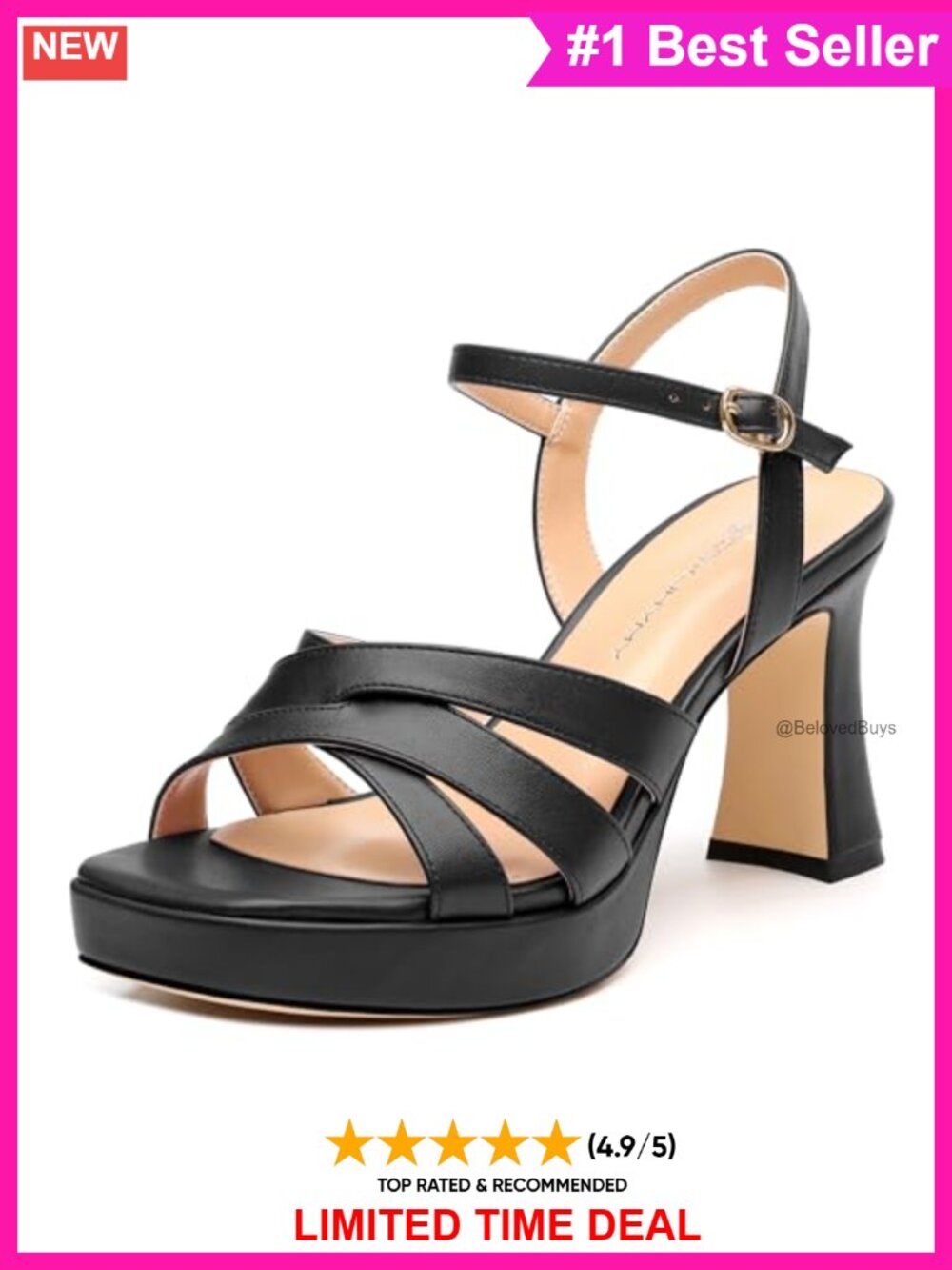 Women Square Toe Platform Block Heel Sandals 3.3'' Adjustable Ankle Strap Party